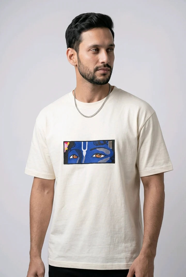 Lord Krishna Premium Embroidered Oversized T-Shirt