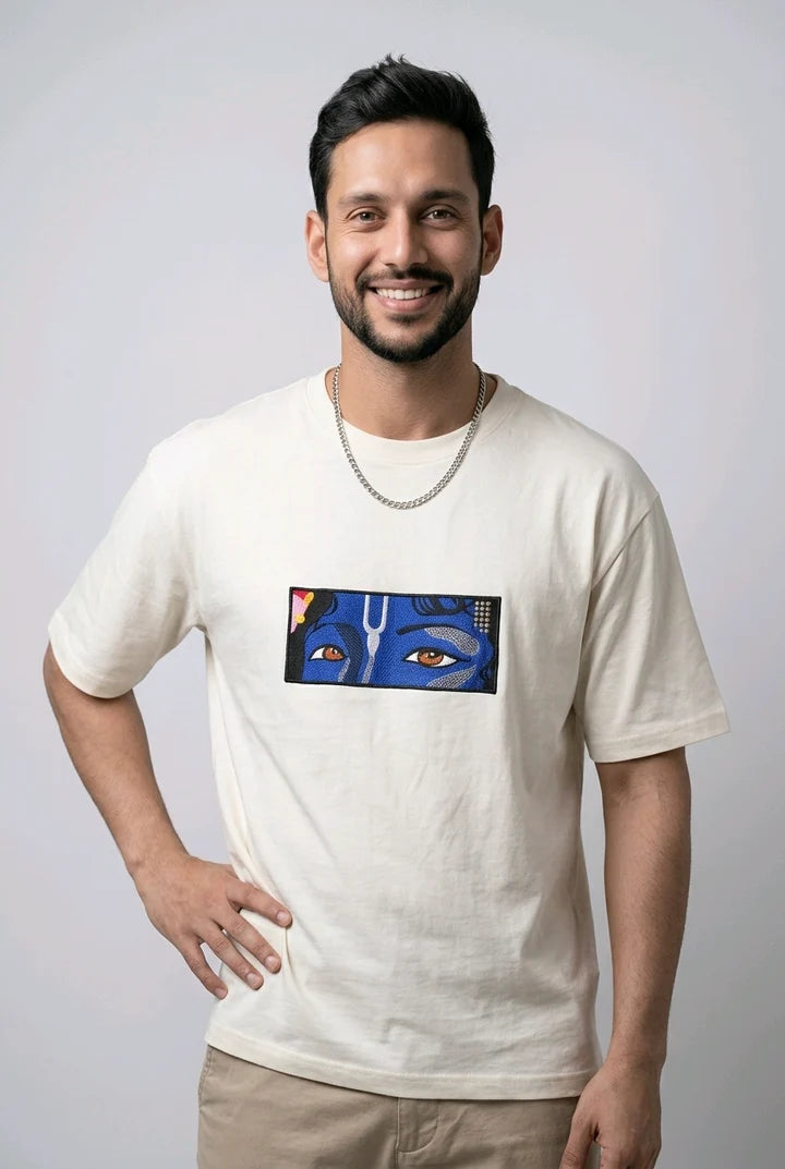Lord Krishna Premium Embroidered Oversized T-Shirt
