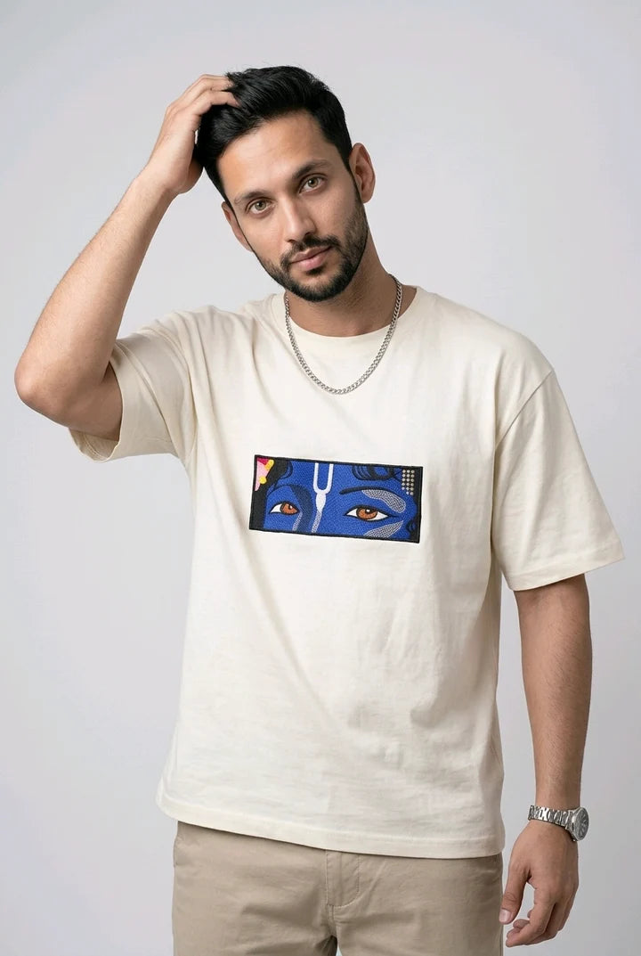 Lord Krishna Premium Embroidered Oversized T-Shirt