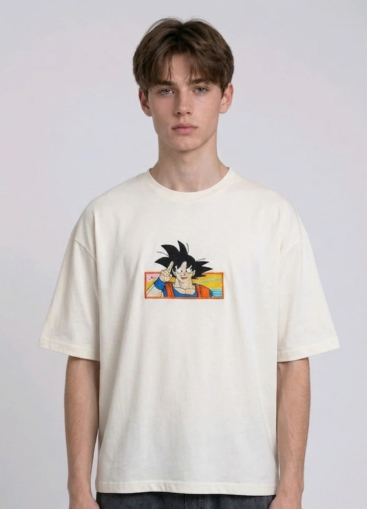 Dragon Ball Z Son Goku Embroidered Oversized Acid Wash T-Shirt
