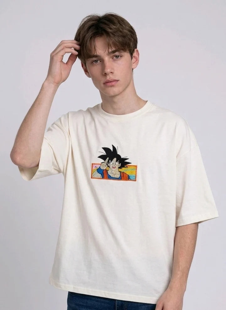 Dragon Ball Z Son Goku Embroidered Oversized Acid Wash T-Shirt