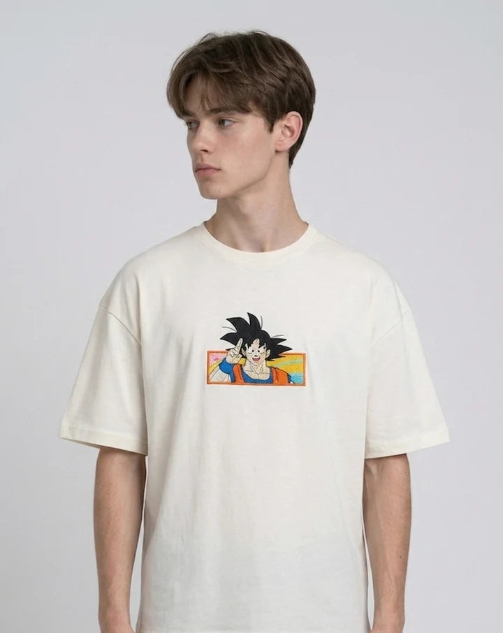 Dragon Ball Z Son Goku Embroidered Oversized Acid Wash T-Shirt