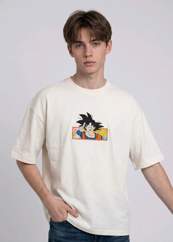 Dragon Ball Z Son Goku Embroidered Oversized Acid Wash T-Shirt