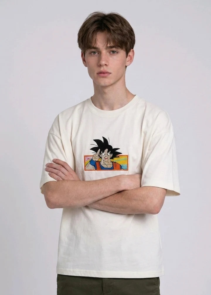 Dragon Ball Z Son Goku Embroidered Oversized Acid Wash T-Shirt