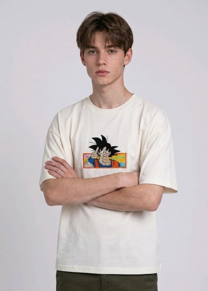 Dragon Ball Z Son Goku Embroidered Oversized Acid Wash T-Shirt
