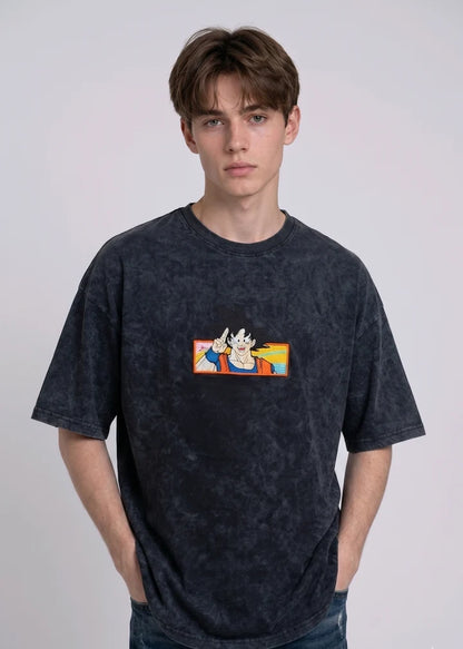 Dragon Ball Z Son Goku Embroidered Oversized Acid Wash T-Shirt